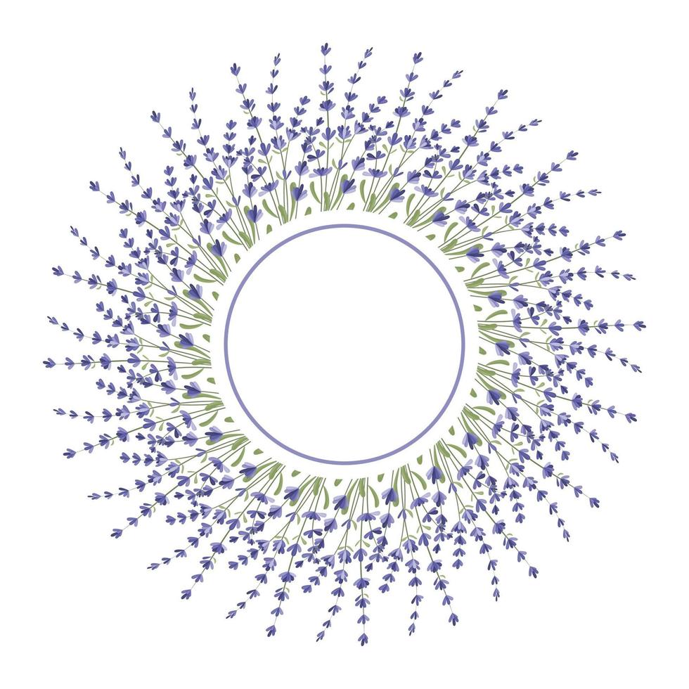 Round frame made of lavender twigs. An empty space for the text. vector