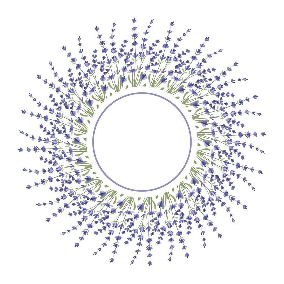 Round frame made of lavender twigs. An empty space for the text. vector