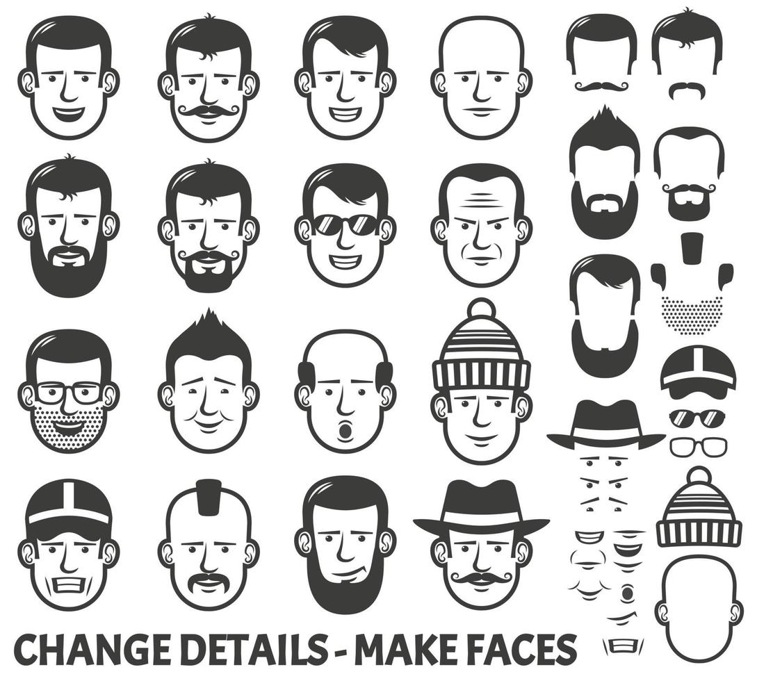 Men head and face constructor vector