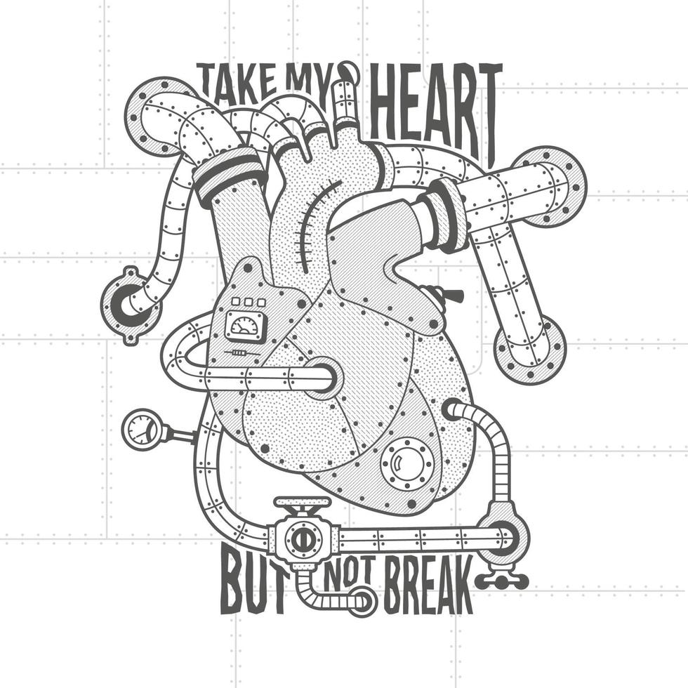 Mechanical heart in steampunk style apparel design vector