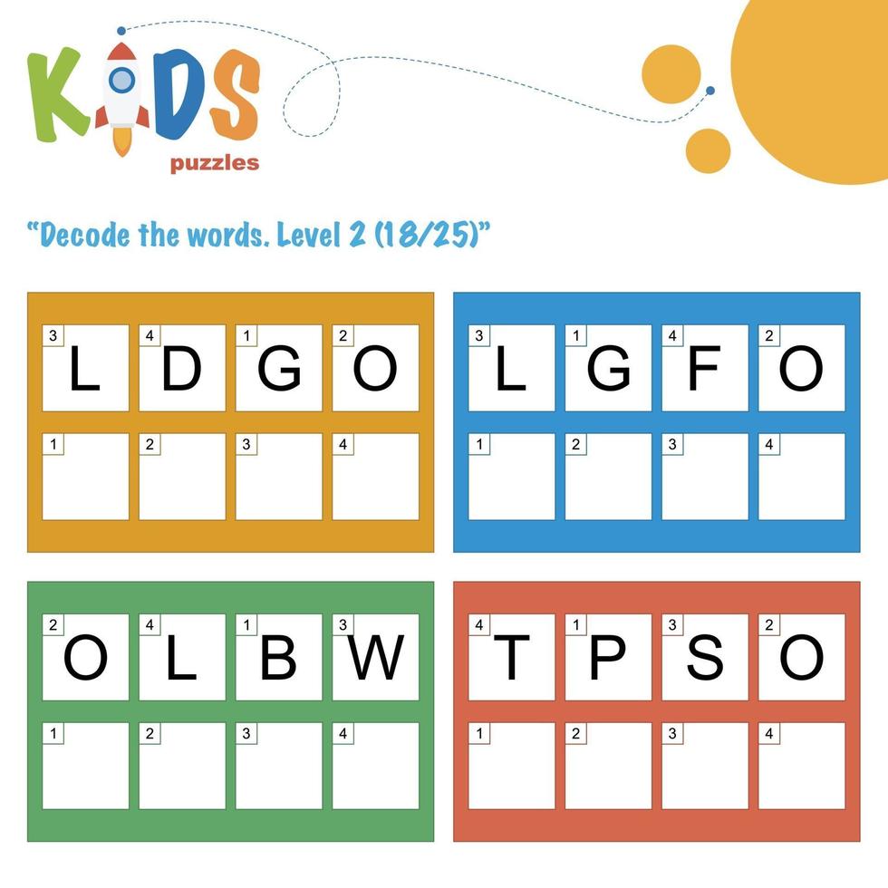 Decode the hidden words. Easy logical printable worksheet for kids vector