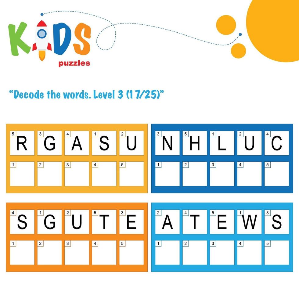 Decode the hidden words. Easy logical printable worksheet for kids vector