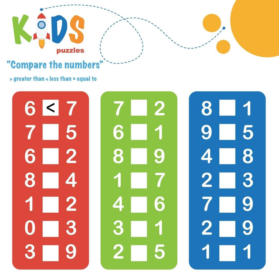 Comparing numbers printable math worksheet vector