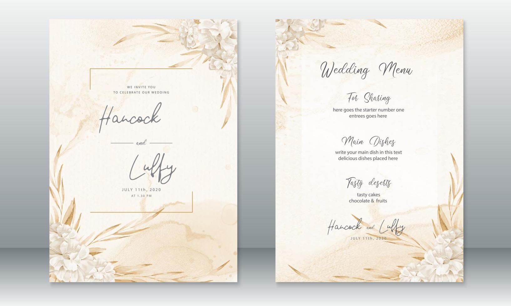 Wedding invitation card watercolor background with rose bouquet vector