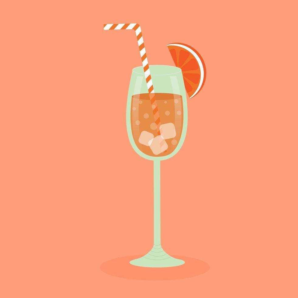 Orange cocktail with ice, straw and orange slice. vector