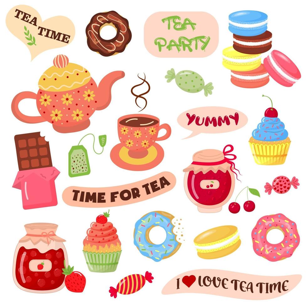 Tea time elements collection. vector