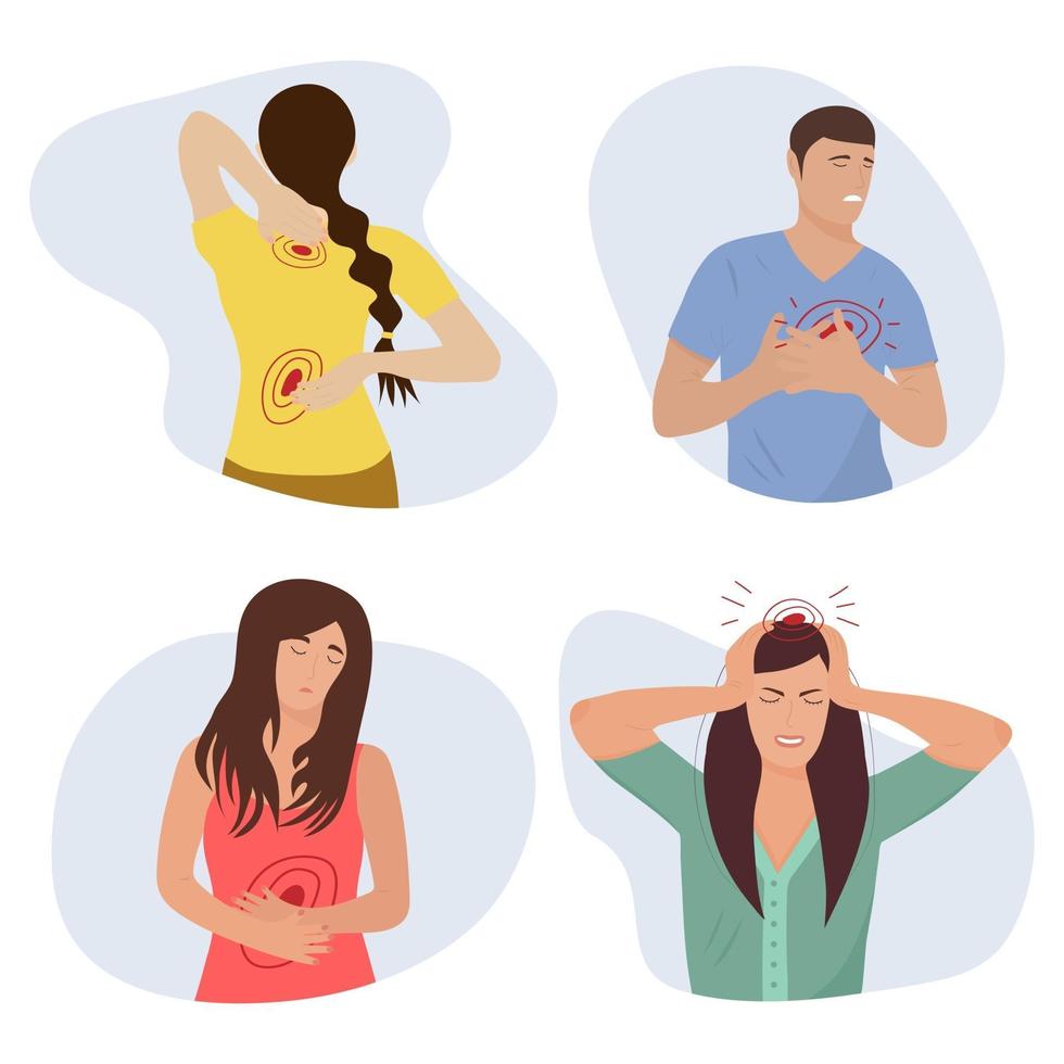 Set of people with different body pain vector