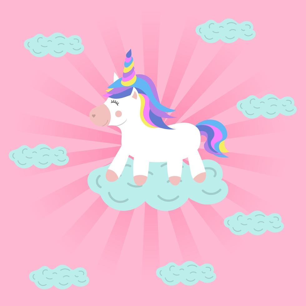 unicornio arcoiris en una nube. vector