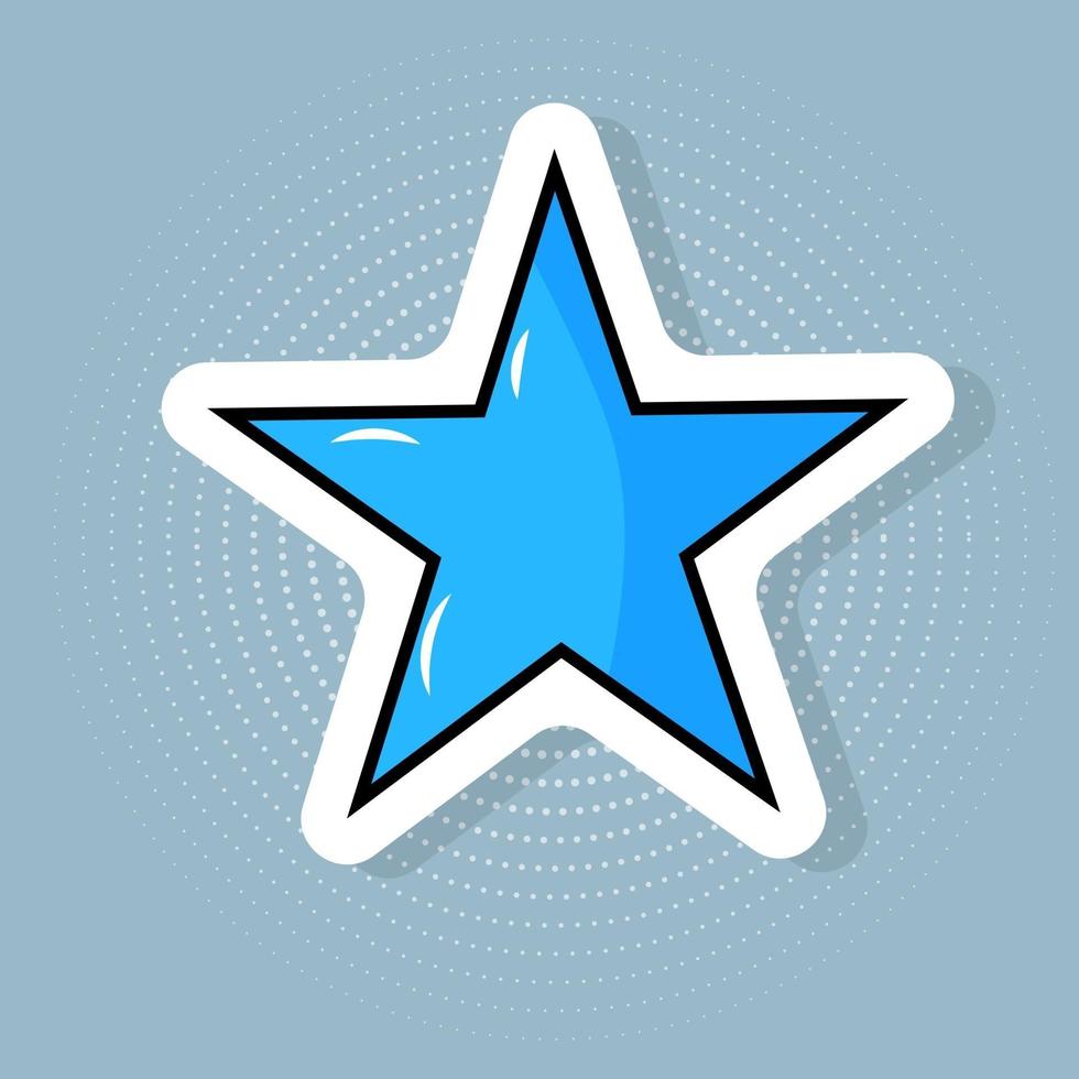 Sticker of a cute cartoon blue star in pop art style. vector