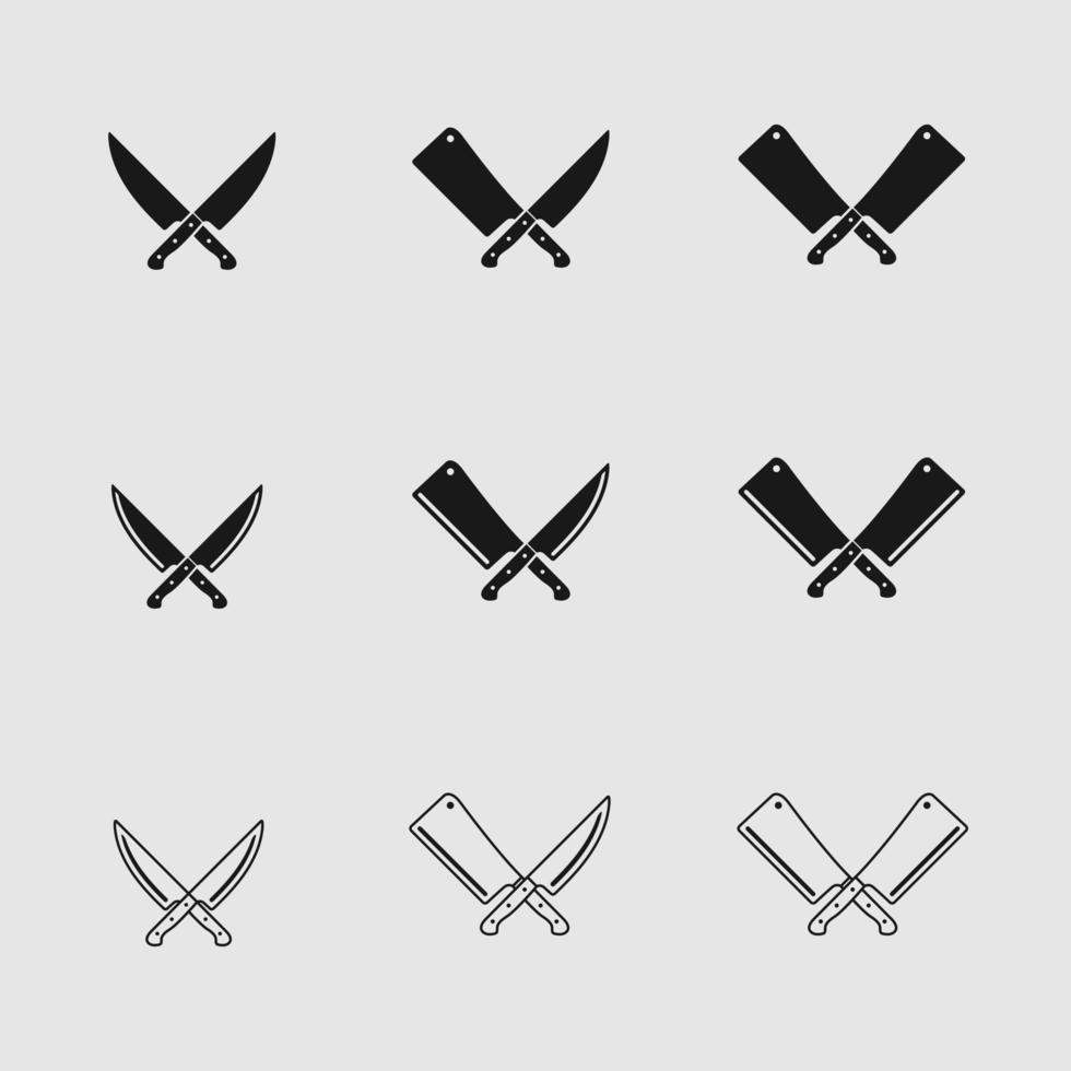 Conjunto de carnicero cruzado chef carne cuchillos cuchillo plantilla de diseño de logotipo vector
