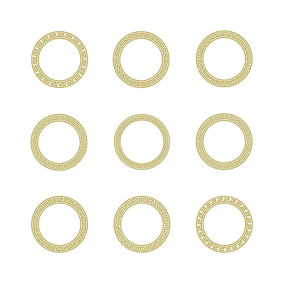 Set of Ancient Greek Circle Pattern. Seamless Greek Key Round Frame vector