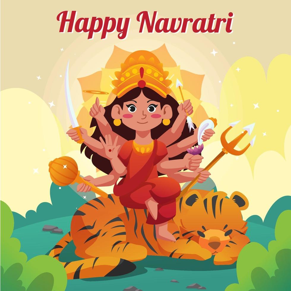 Happy Navratri Day with Durga Goddess vector