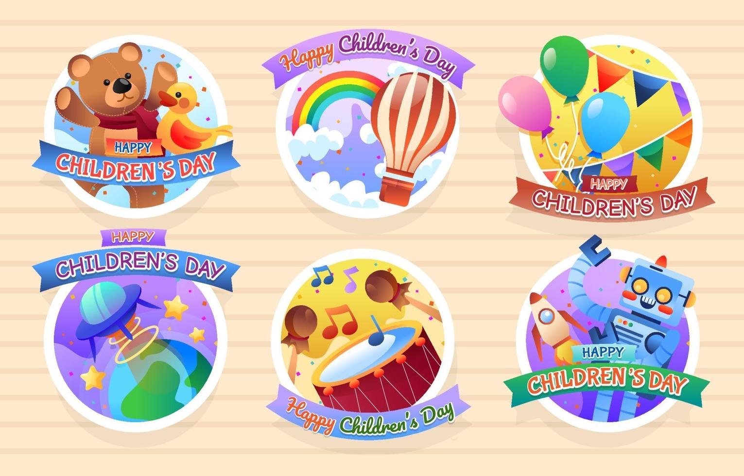 Stickers of Cheerful Children Day Celebration with Toys vector