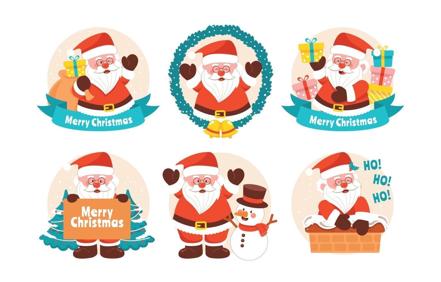 conjunto de pegatinas de santa claus en varias poses vector