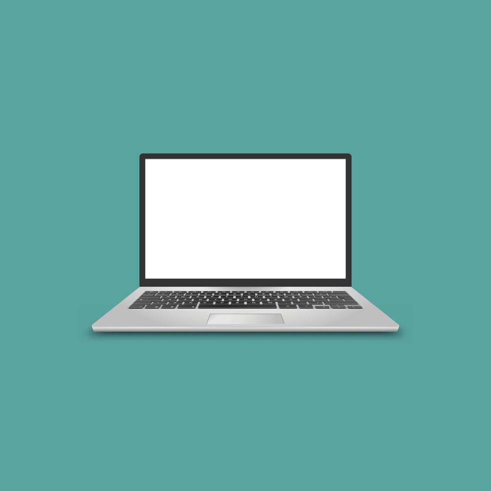 realistic silver laptop computer with blank white screen vector