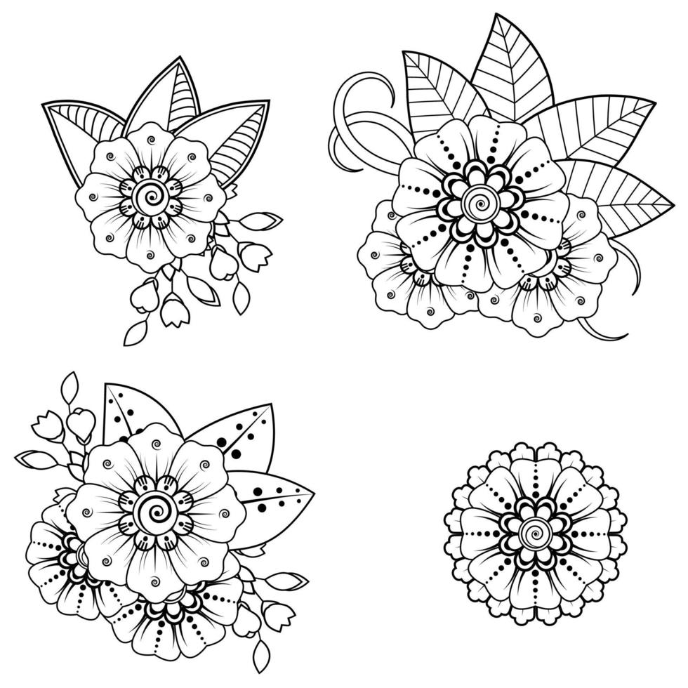 conjunto de flores mehndi para henna, mehndi, tatuaje. vector