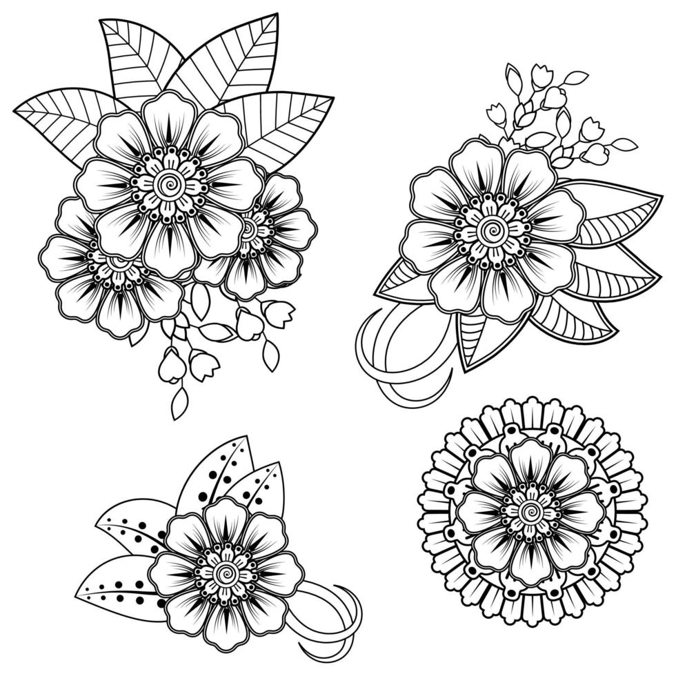 Set of Mehndi flower for henna, mehndi, tattoo. vector