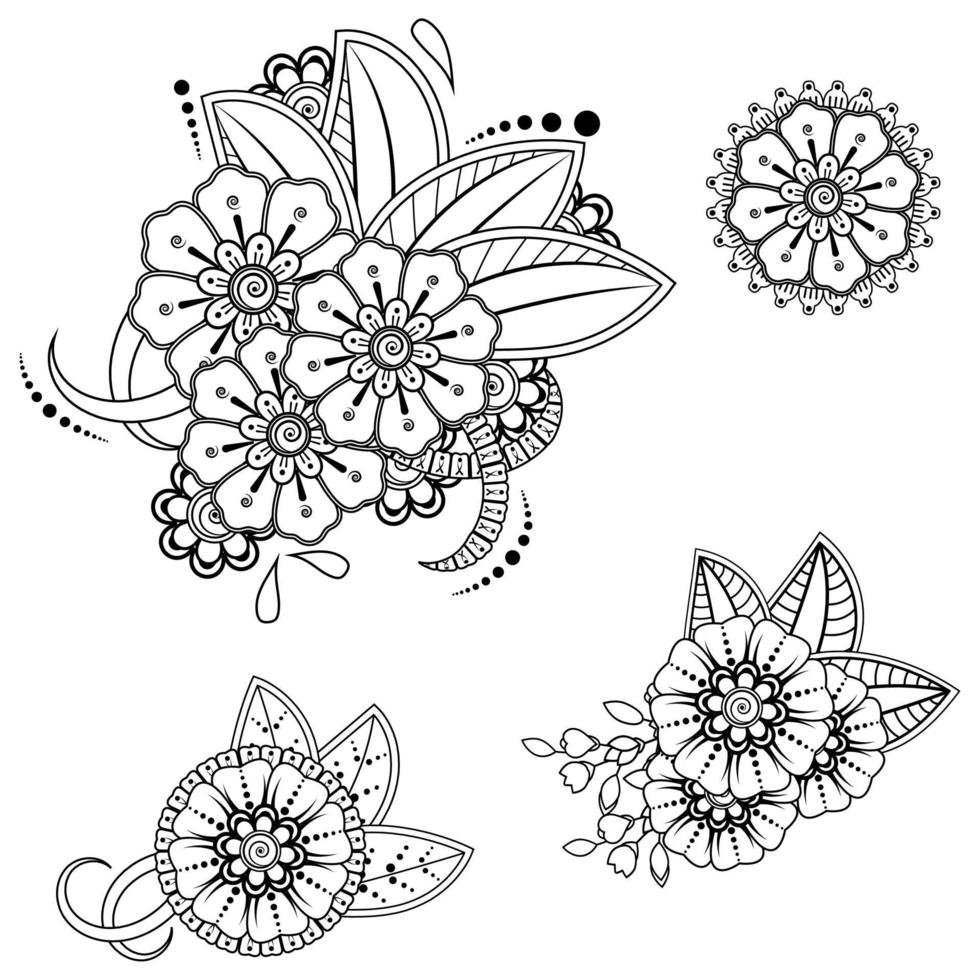 Set of Mehndi flower for henna, mehndi, tattoo. vector