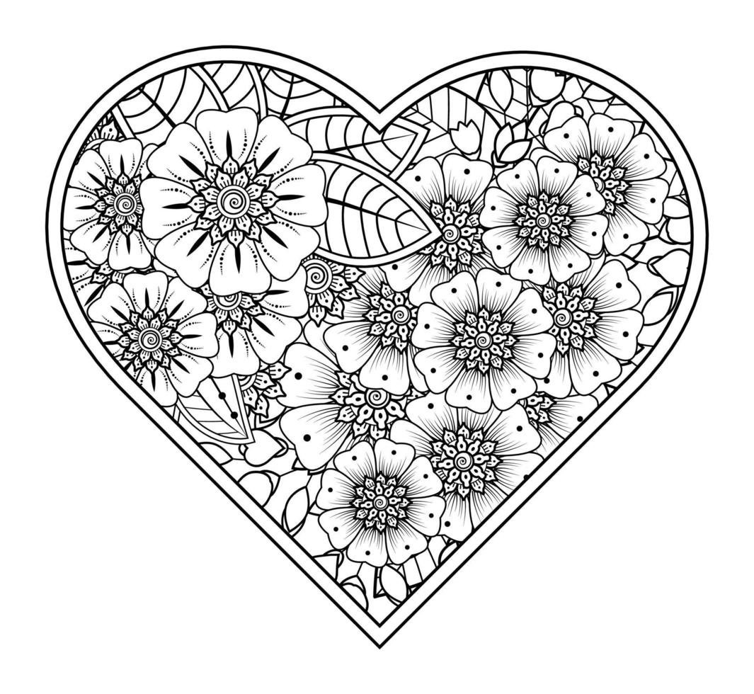 mehndi flower with frame in shape of heart. vector