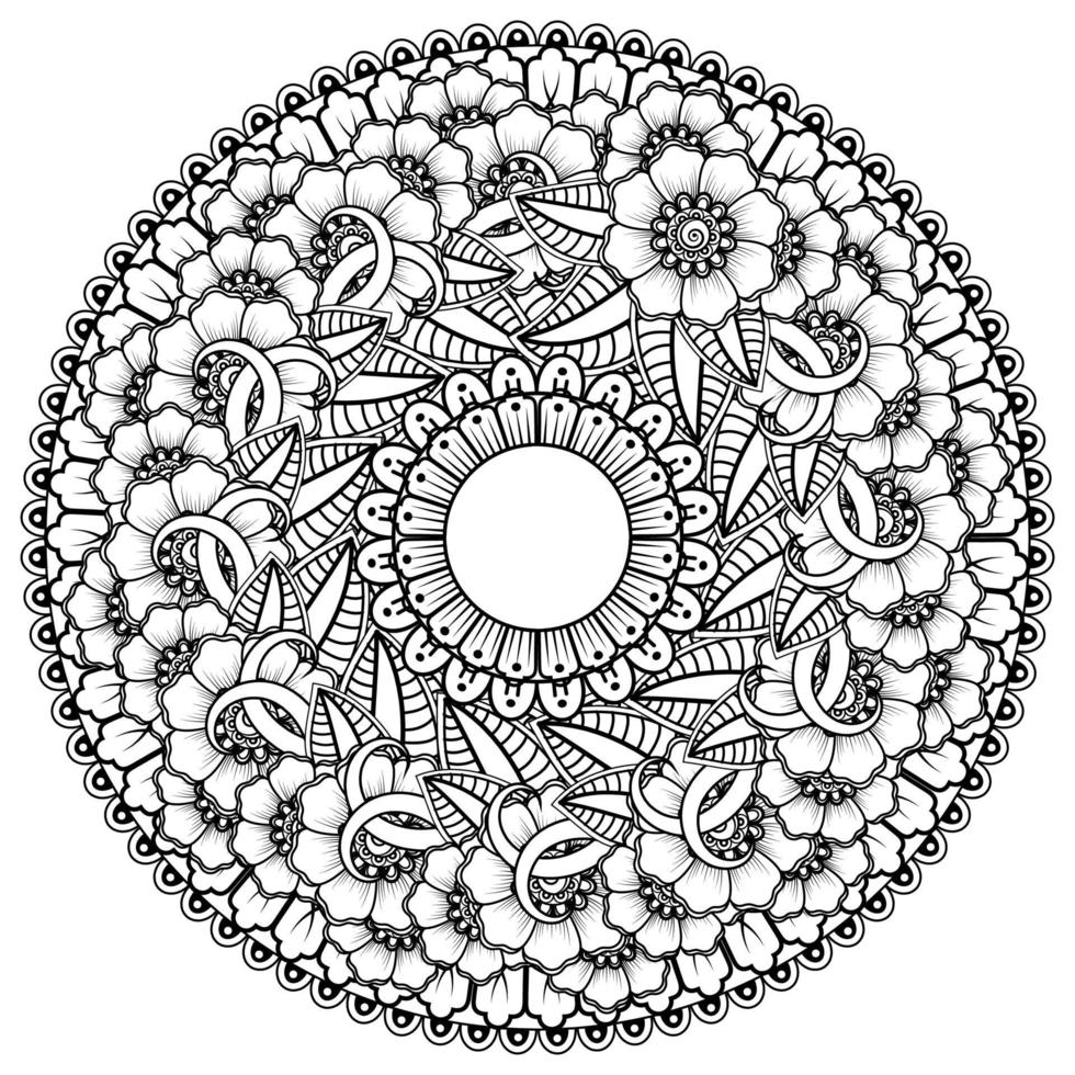 Circular pattern in the form of mandala with flower for henna, tattoo. vector