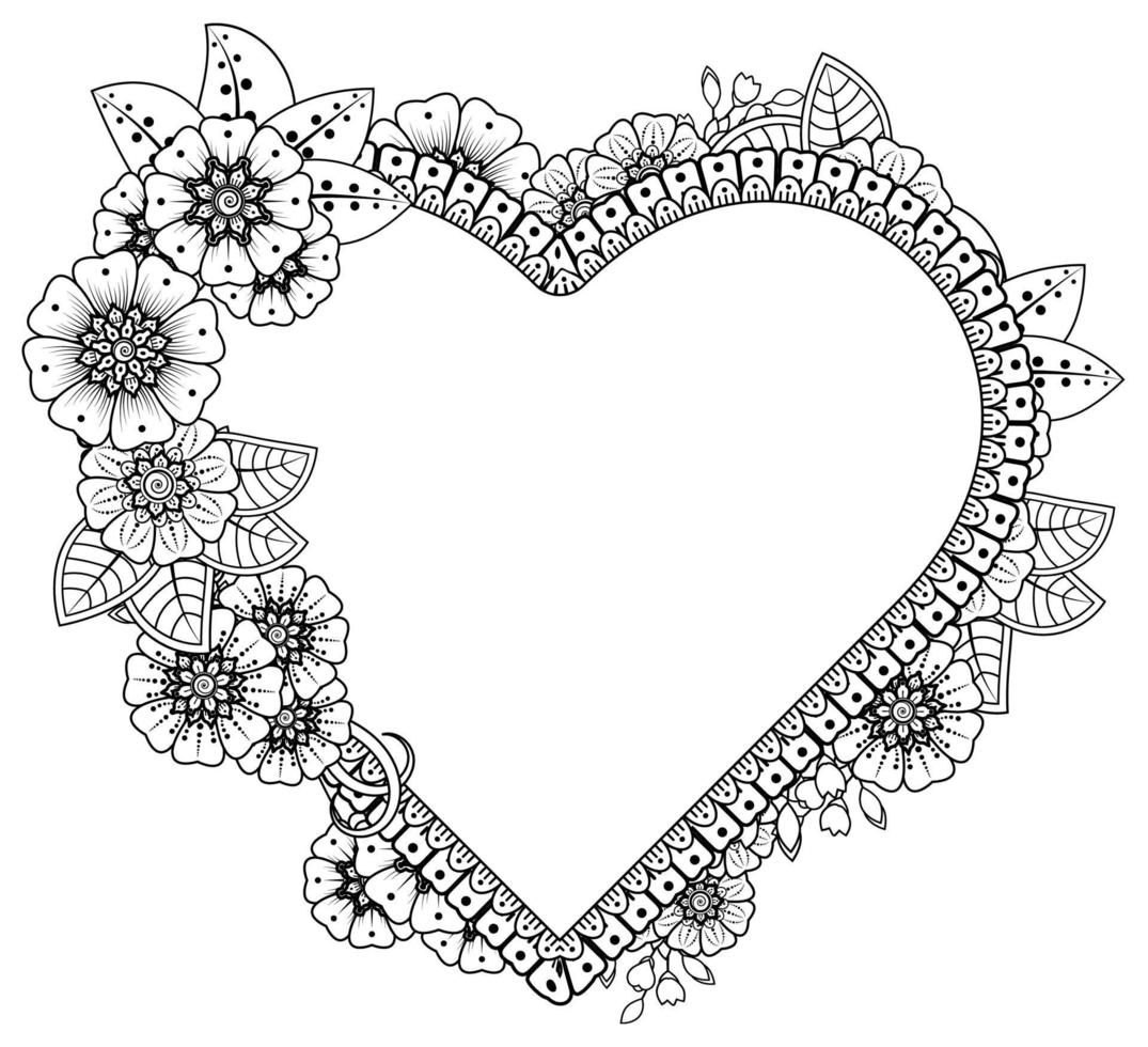 mehndi flower with frame in shape of heart. vector