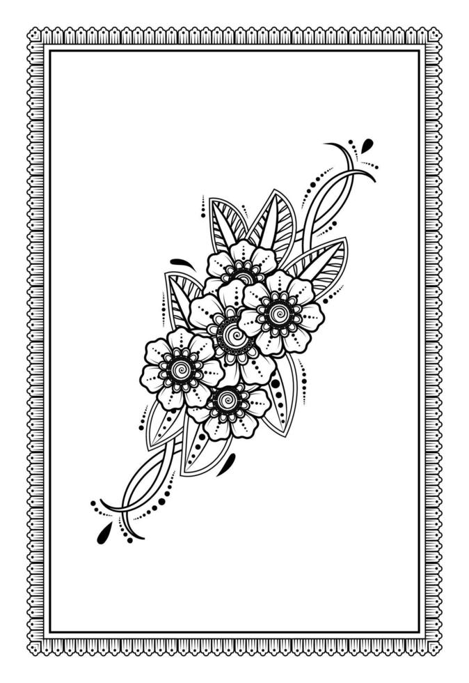 flor mehndi para henna, mehndi, tatuaje, decoración. vector