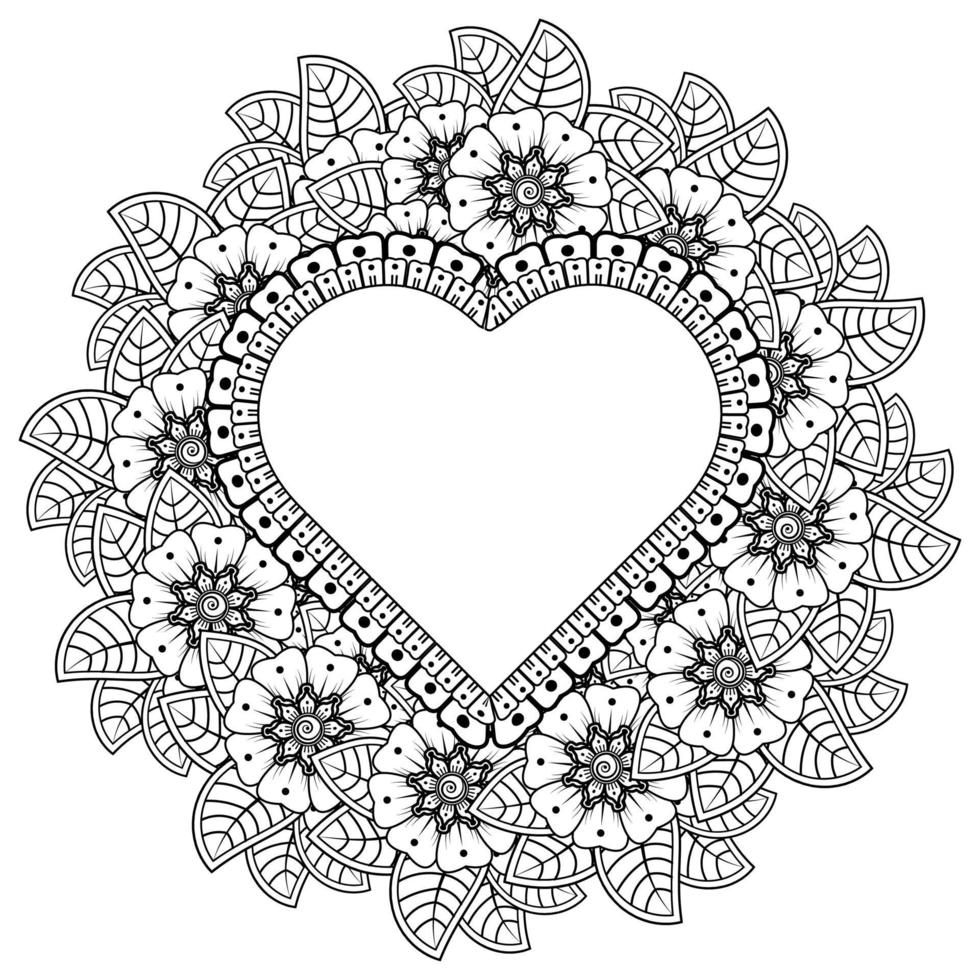 mehndi flower with frame in shape of heart. vector