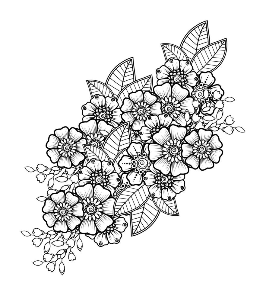 flor mehndi para henna, mehndi, tatuaje, decoración. vector