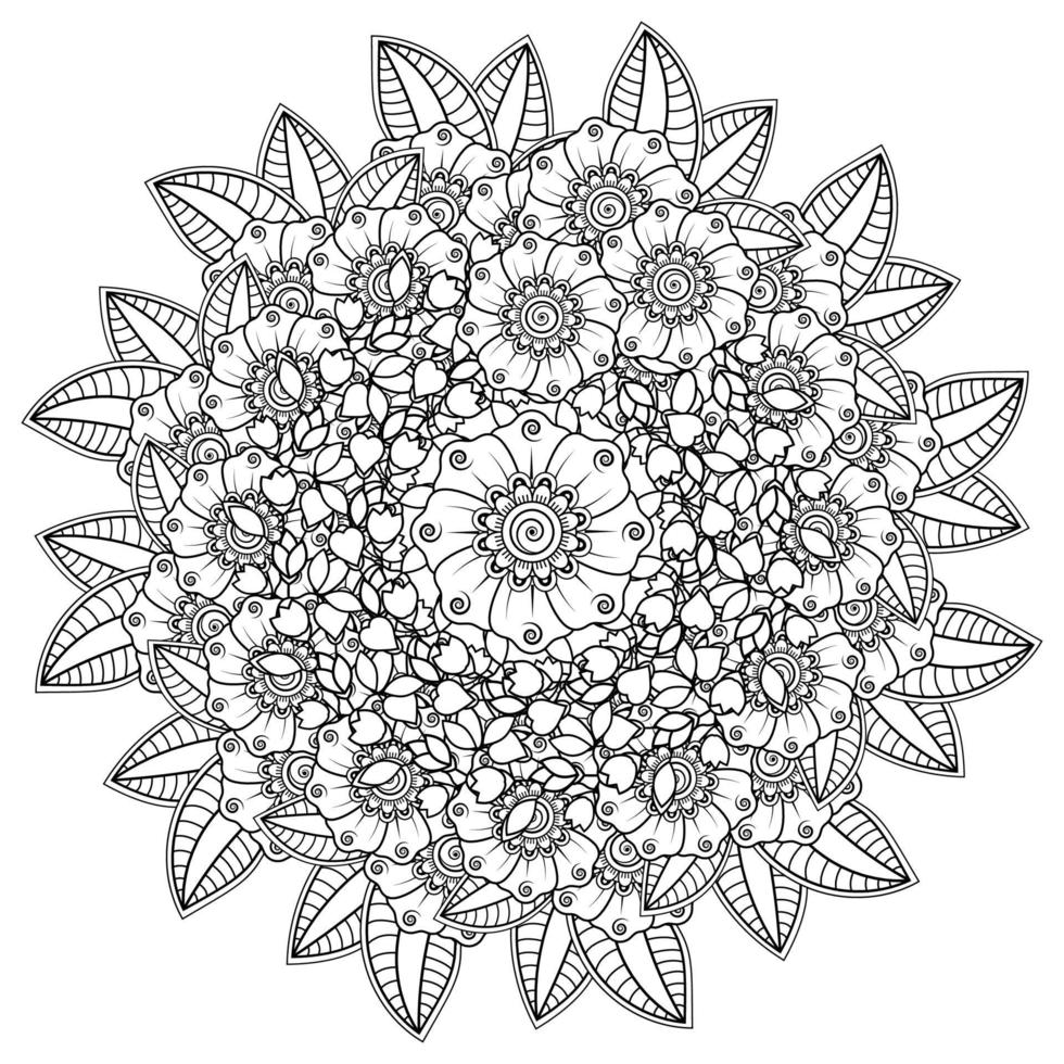 Circular pattern in the form of mandala with flower for henna, tattoo. vector