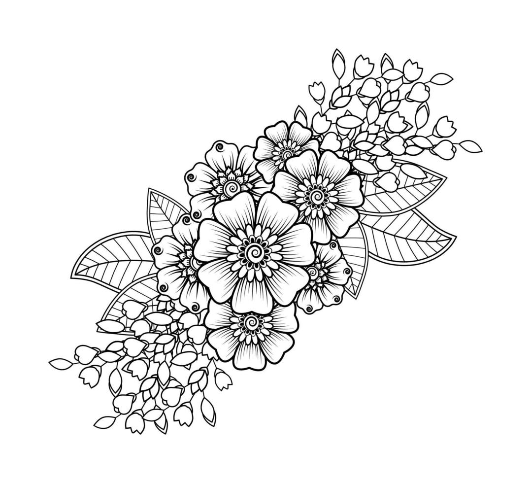 flor mehndi para henna, mehndi, tatuaje, decoración. vector