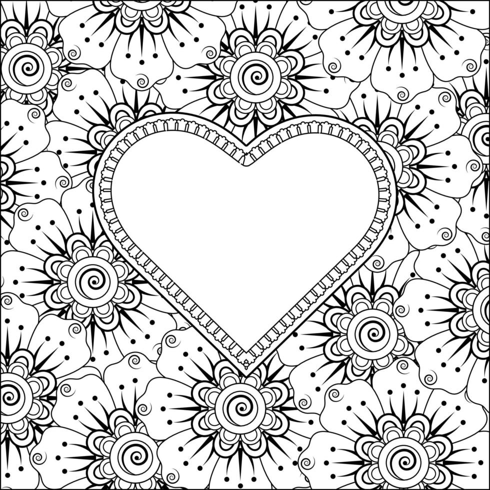 mehndi flower with frame in shape of heart vector