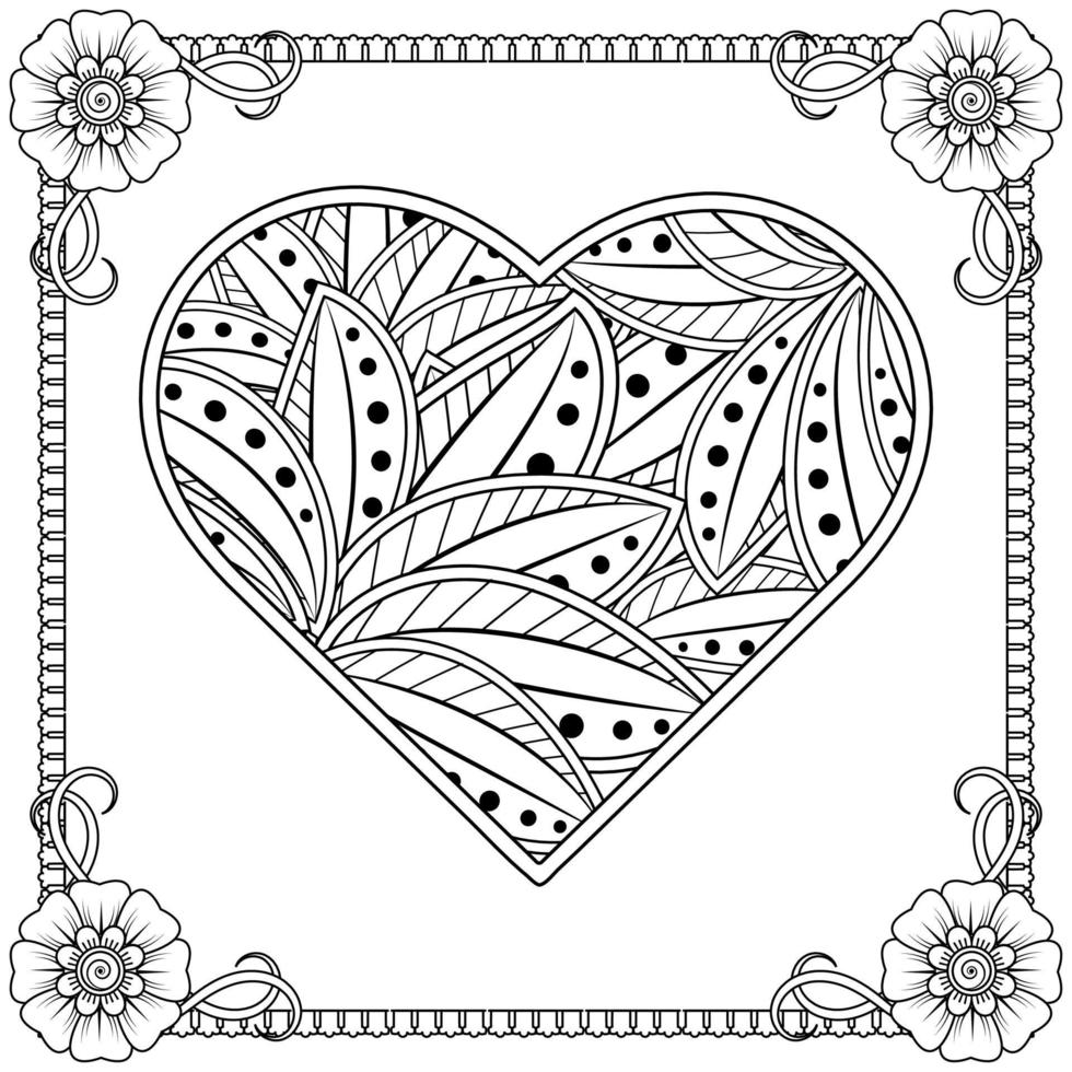 mehndi flower with frame in shape of heart vector