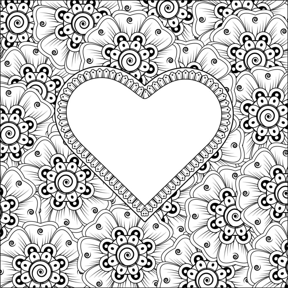 mehndi flower with frame in shape of heart vector