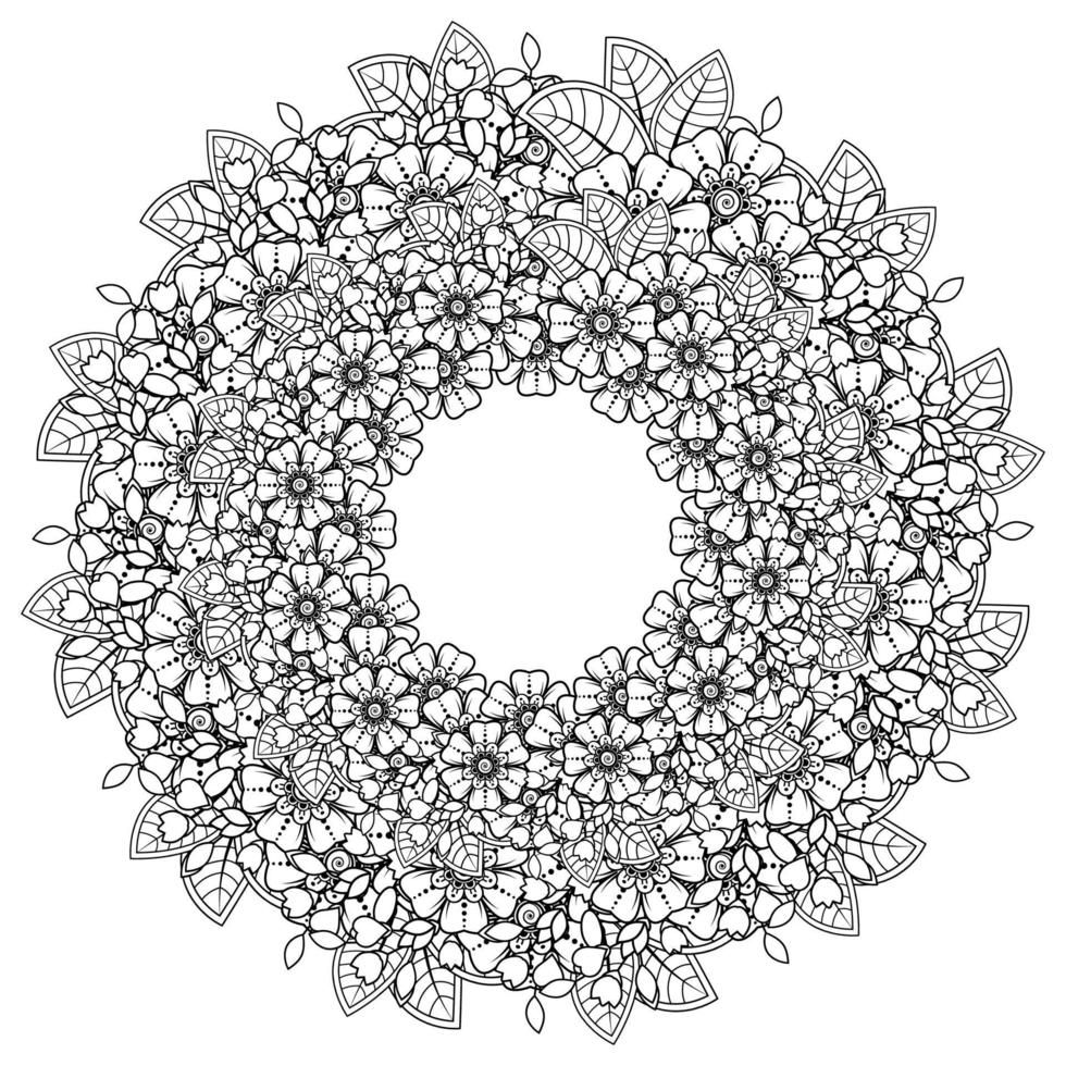 Circular pattern in the form of mandala with flower for henna, tattoo. vector