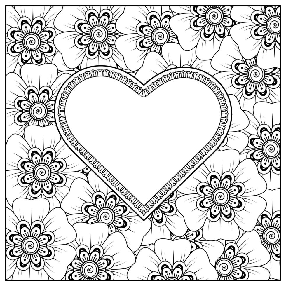 mehndi flower with frame in shape of heart vector