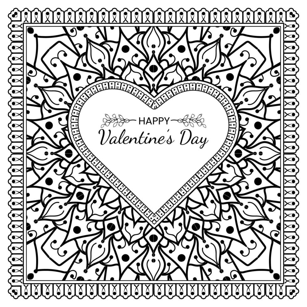 mehndi flower with frame in shape of heart. vector