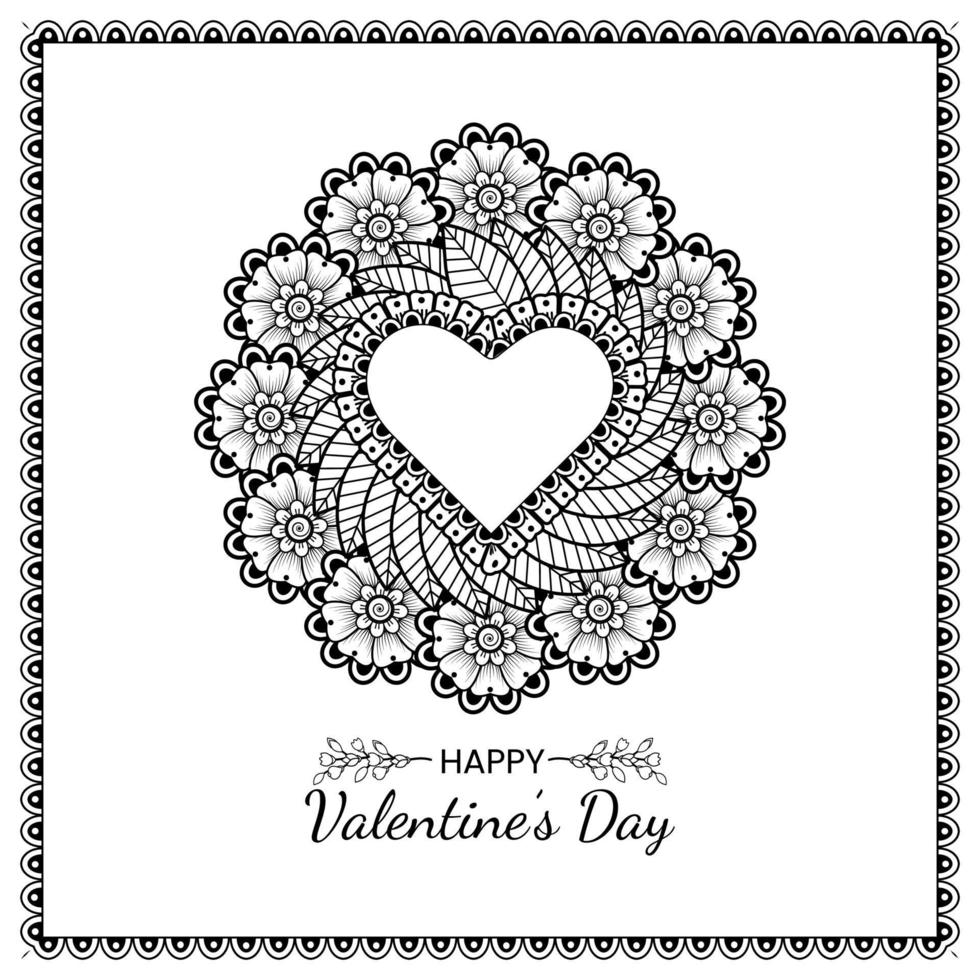 mehndi flower with frame in shape of heart. vector