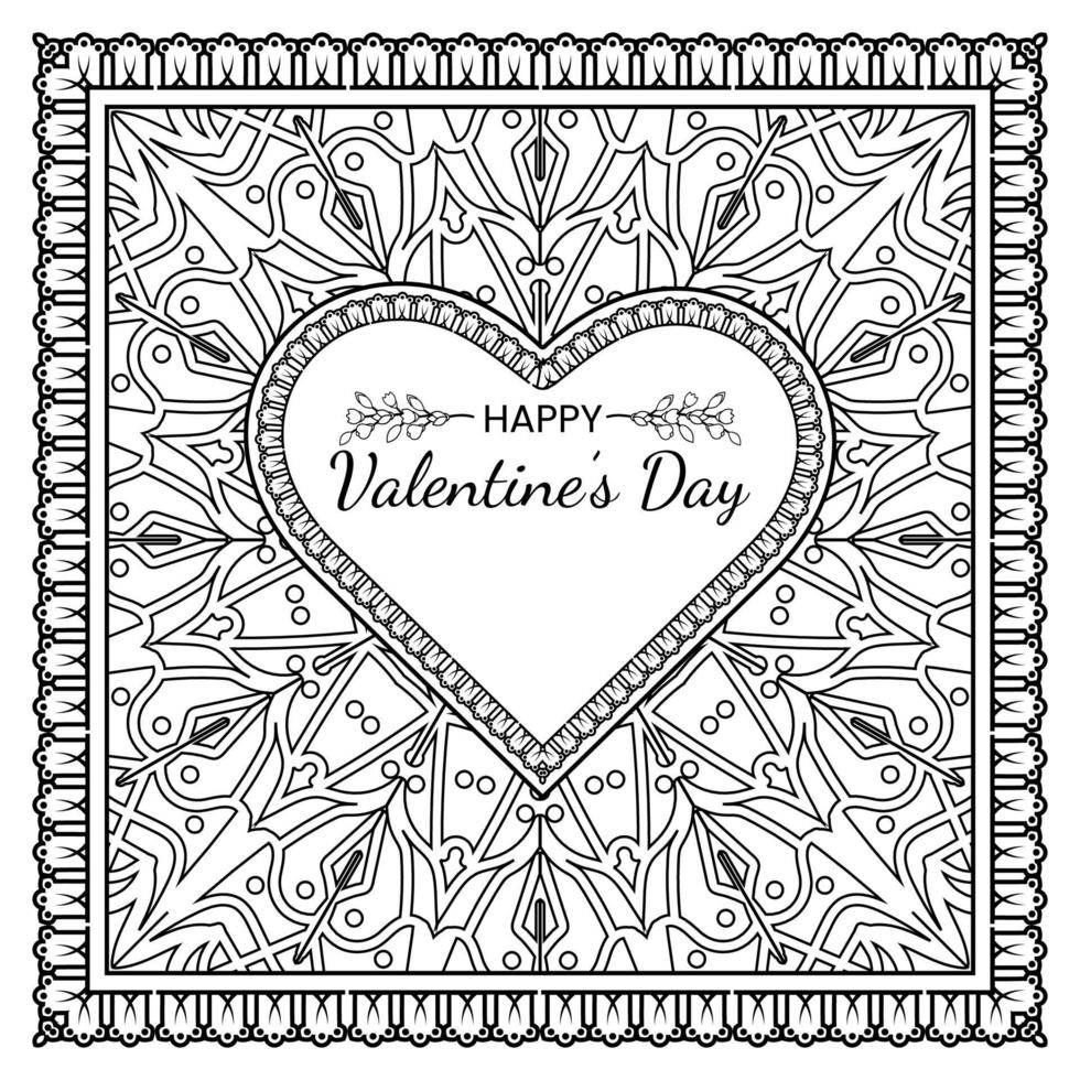 mehndi flower with frame in shape of heart. vector