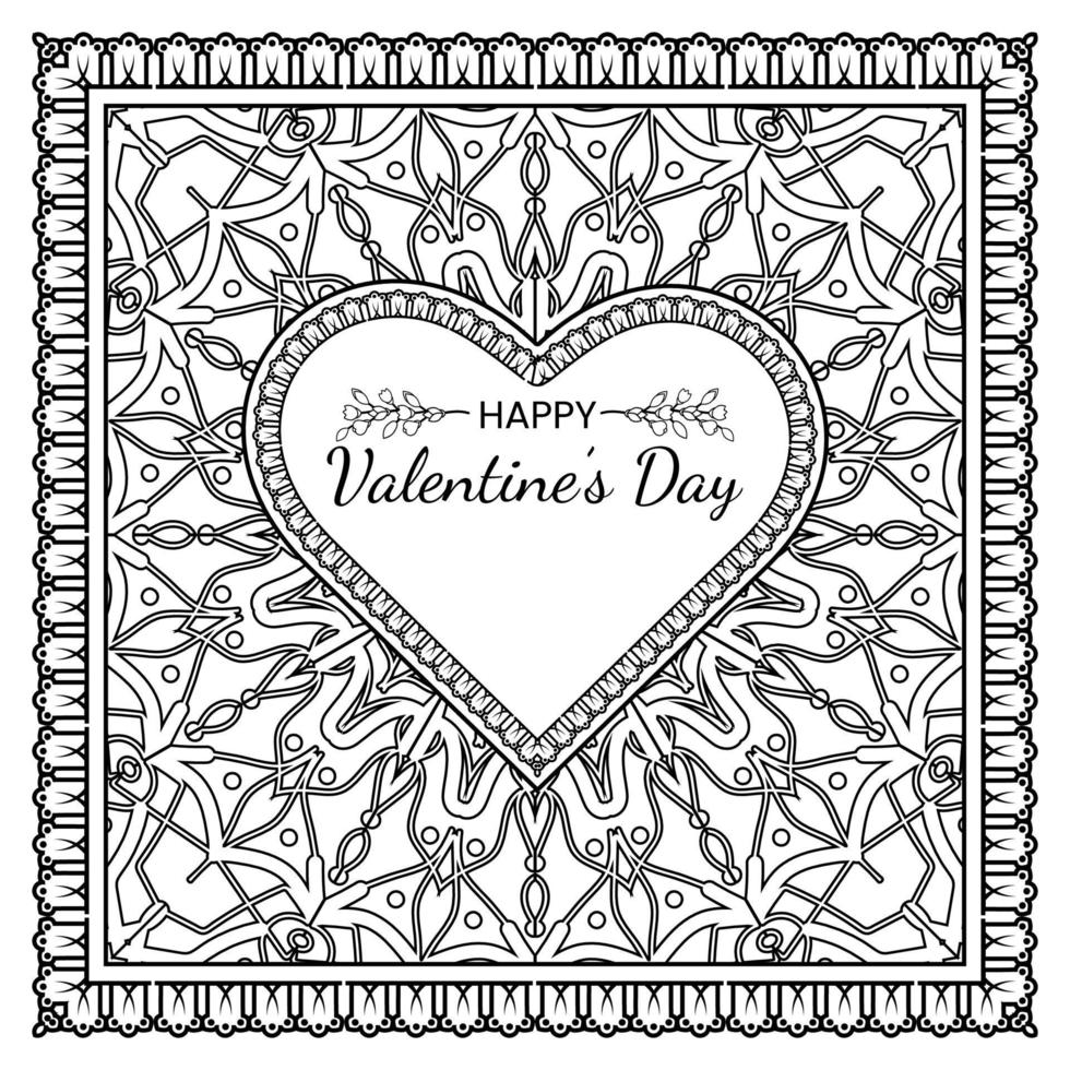 mehndi flower with frame in shape of heart. vector