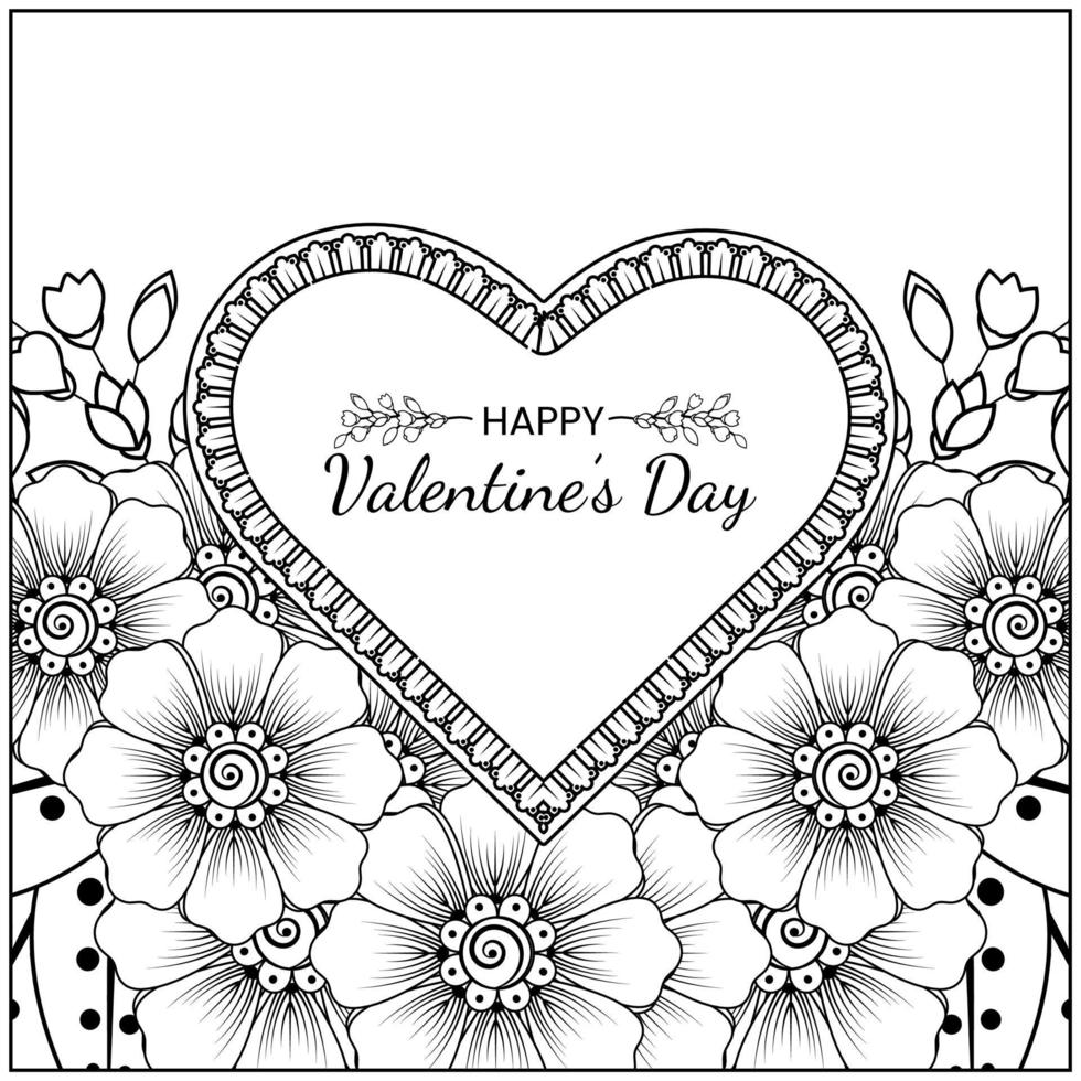 mehndi flower with frame in shape of heart. vector