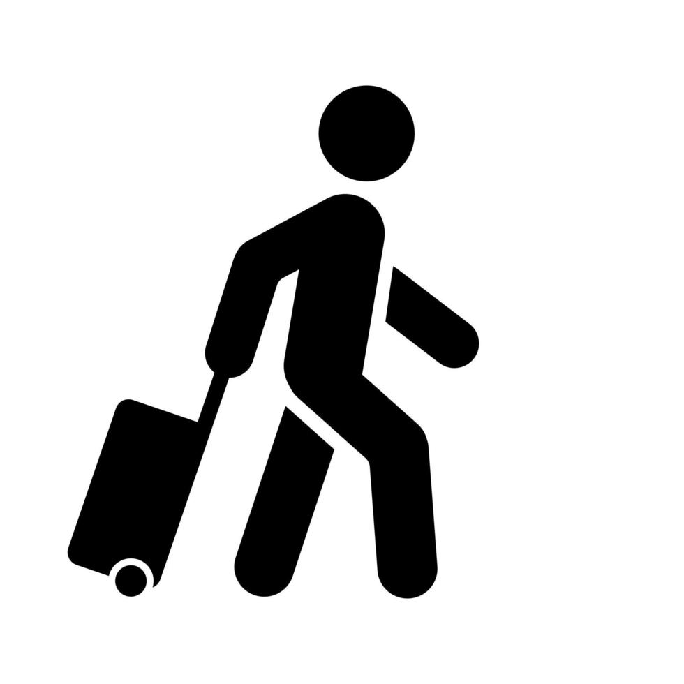 Hombre caminando con icono de equipaje personas en movimiento signo de estilo de vida activo vector