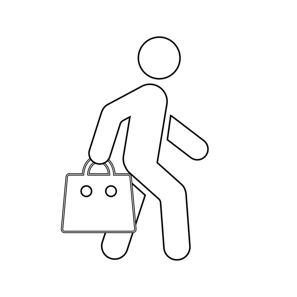 hombre caminando con icono de bolsa de compras vector