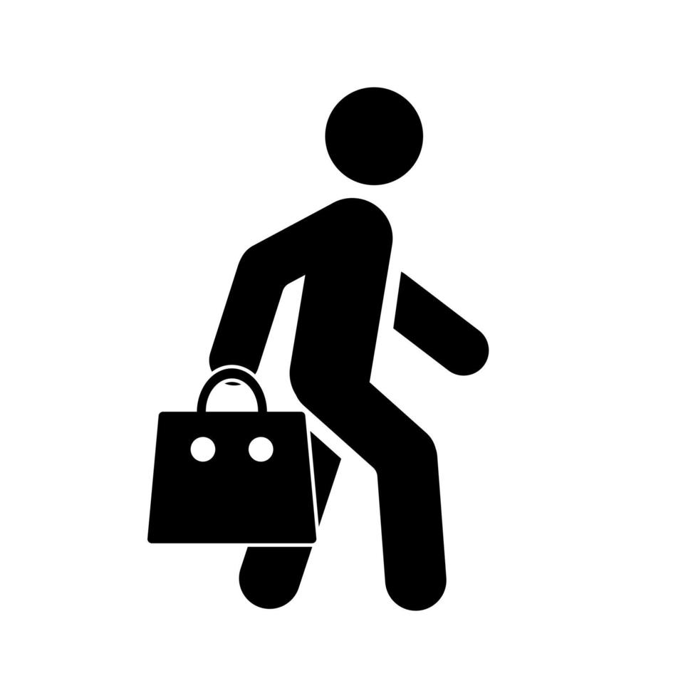 hombre caminando con icono de bolsa de compras vector