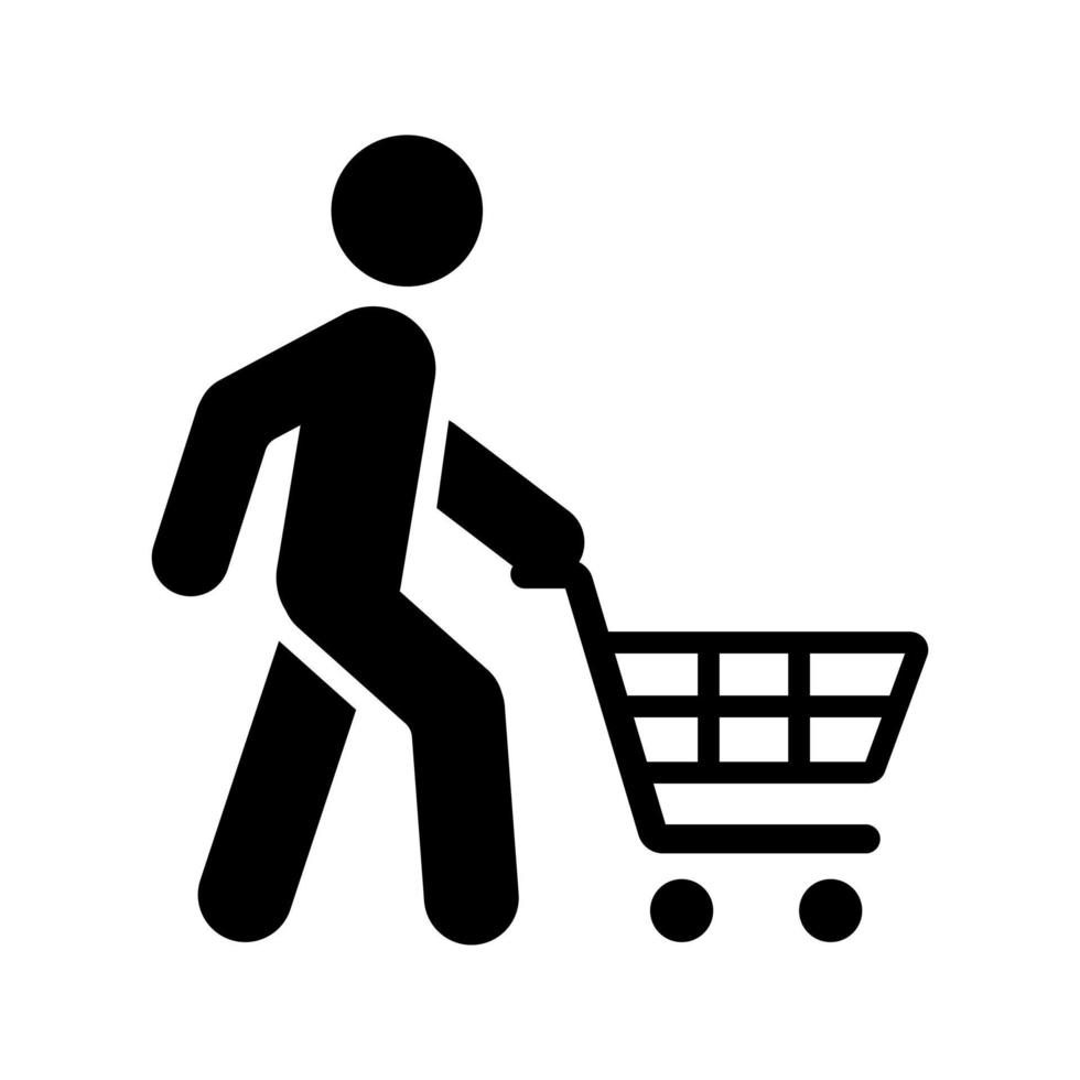 Hombre caminando con icono de carrito de compras vector