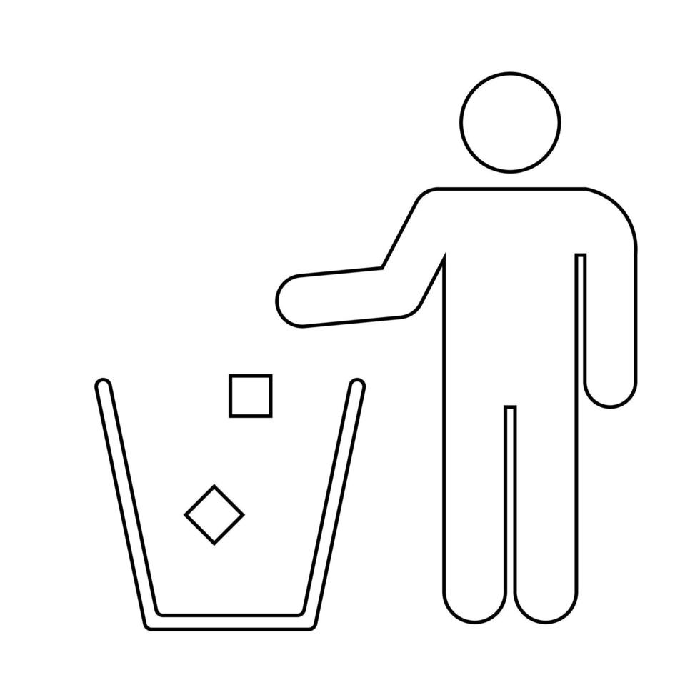 El hombre arroja icono de basura personas en movimiento signo de estilo de vida activo vector