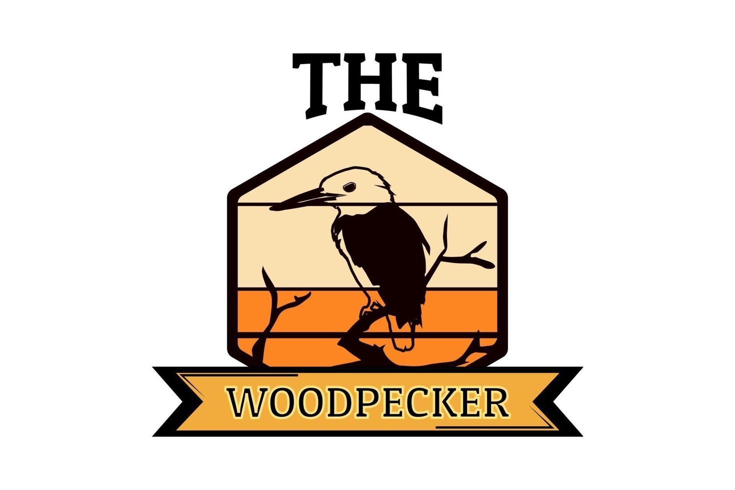 the woodpecker silhouette retro design vector