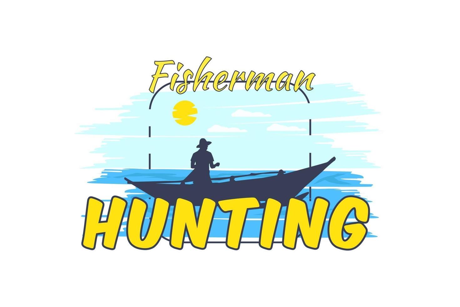 fisherman silhouette retro design vector