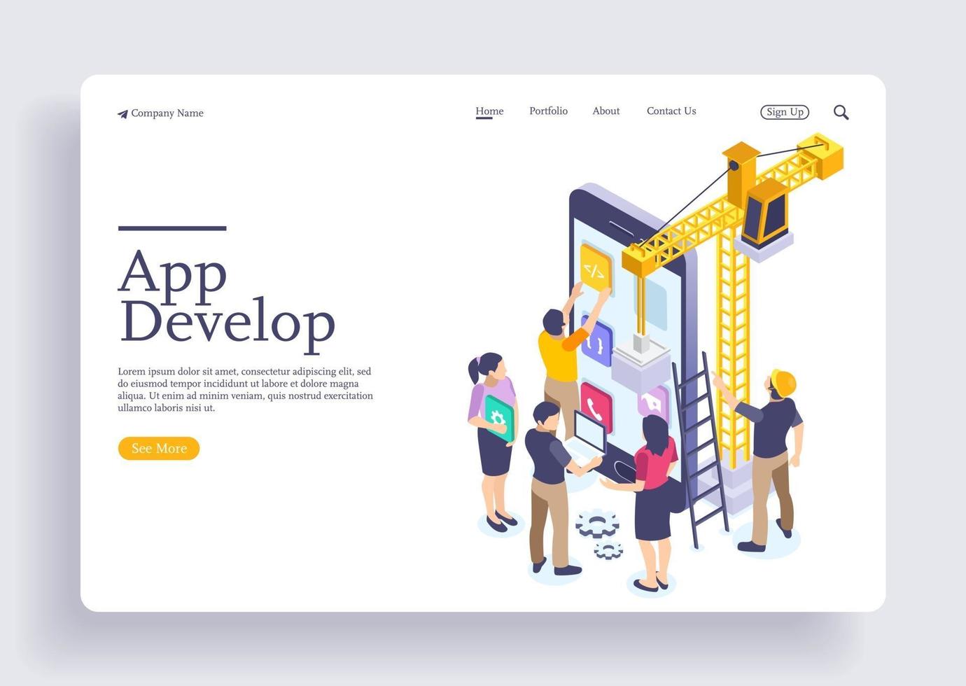 App development and startup landing page concept vector