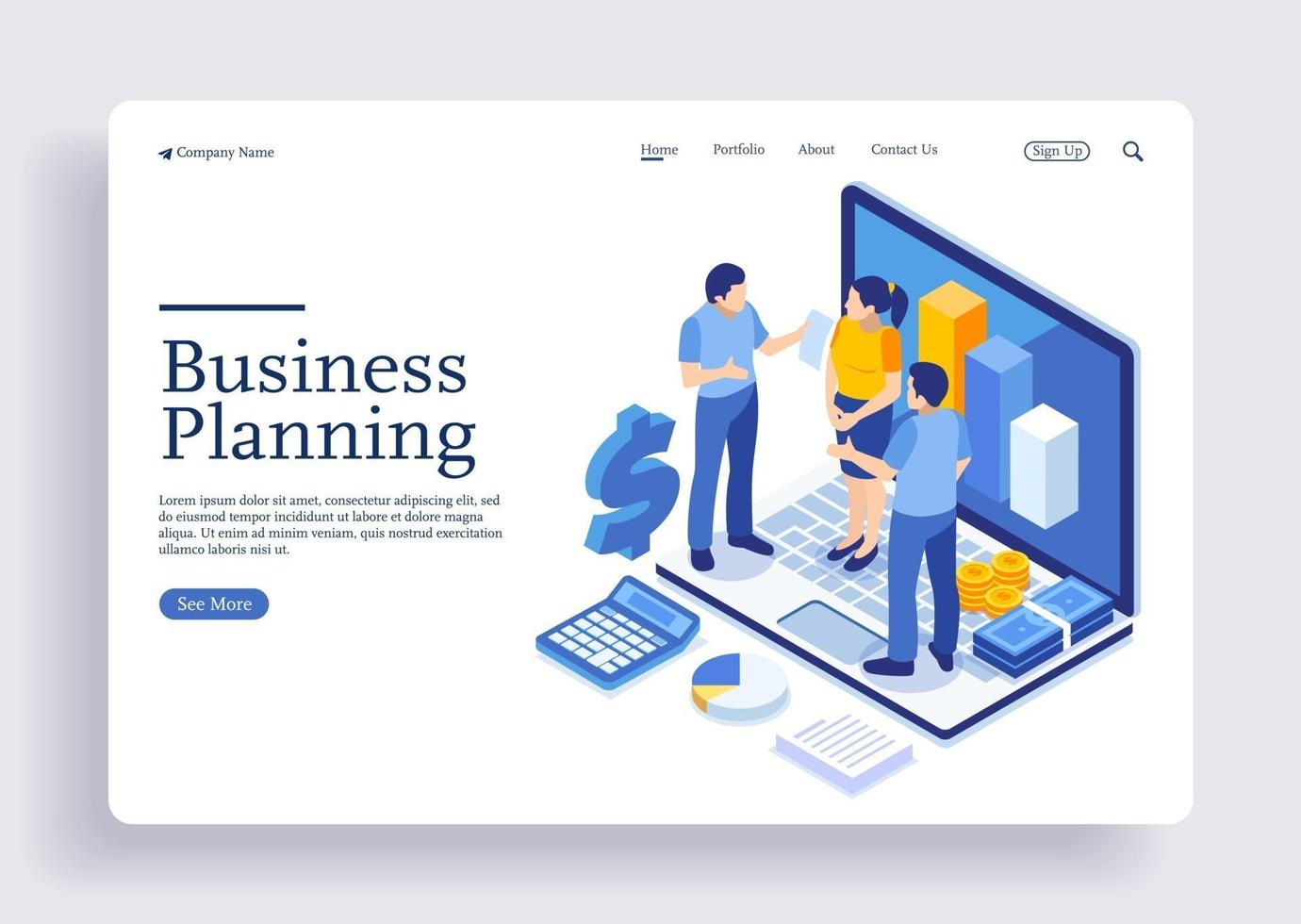 The team discuss about business planning isometric concept vector