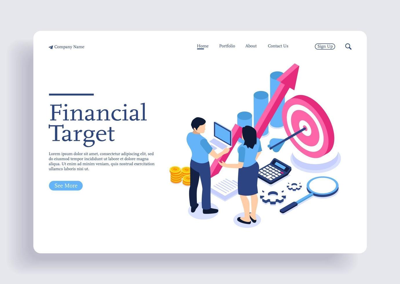 Isometric conceptual illustration of achieving business goals vector